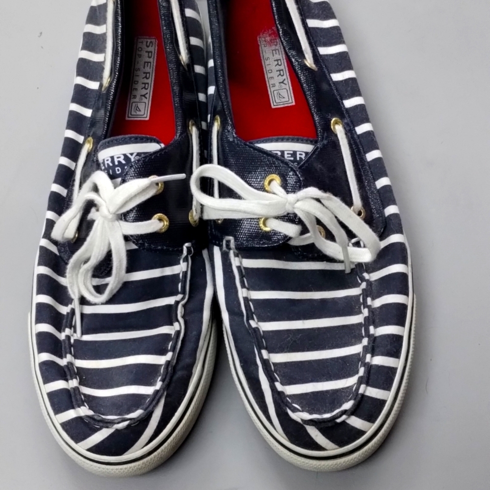 Sperry Top-Sider For J Crew Sz 10 Biscayne Navy White Stripe Boat Shoes Loafers